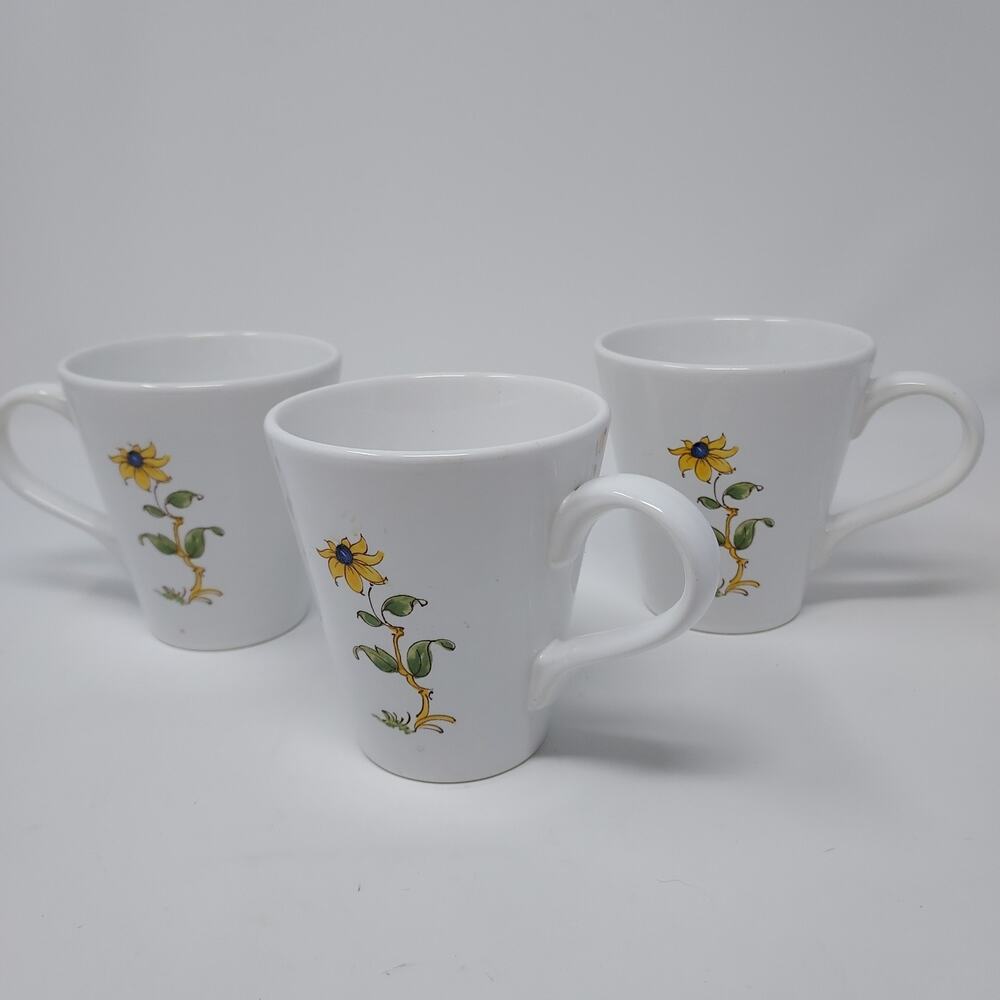 Varages France Flower Vieux Provence Green Set 3 Coffee Mugs Vintage Faience VTG
